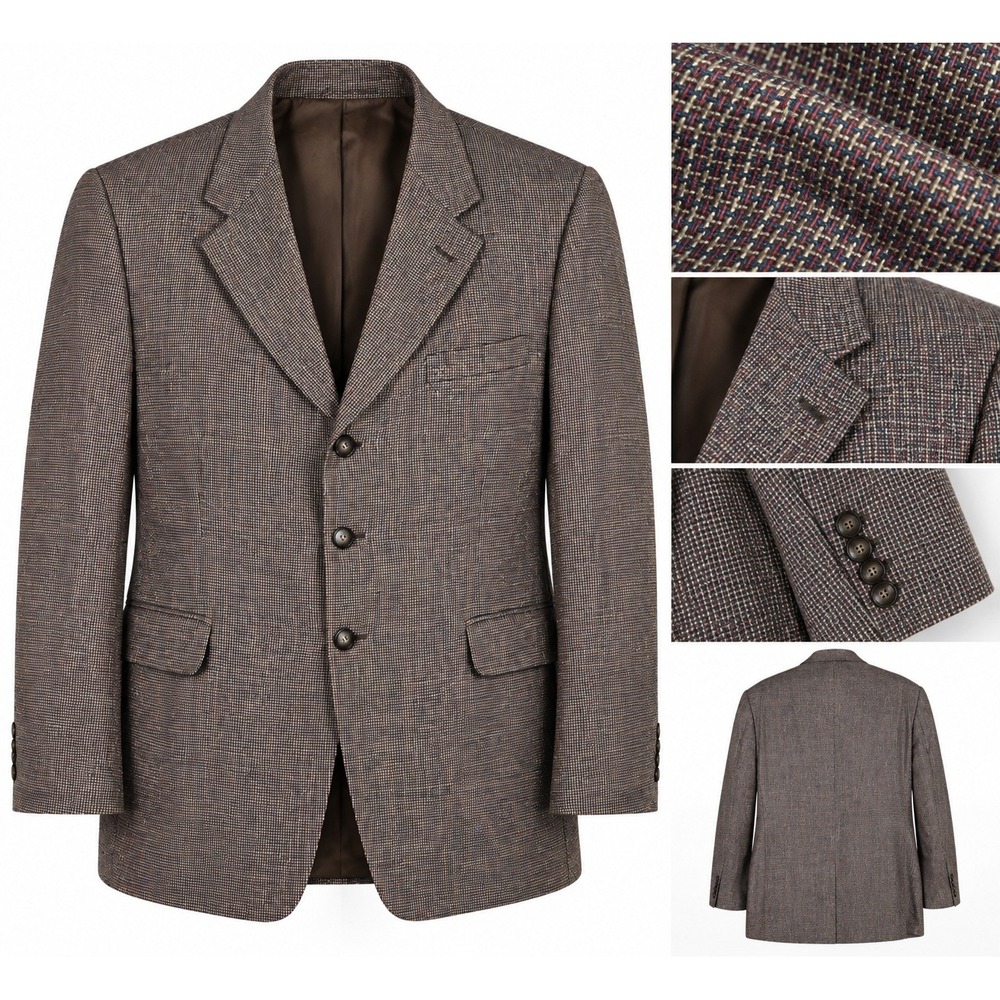 Vintage Versini Sport Coat Mens 44S Brown 100% Silk Multicolor Woven Blazer